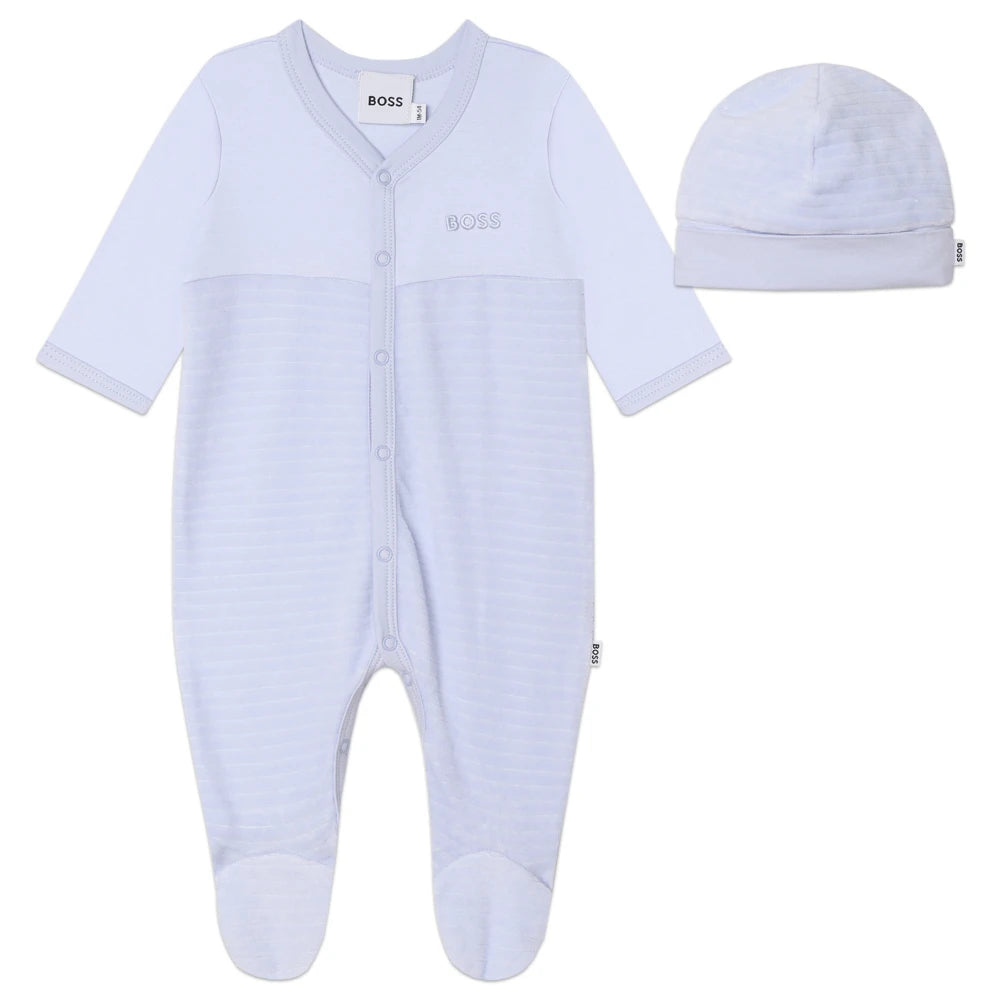 Baby Boys Blue Babysuit Pull On Hat Set