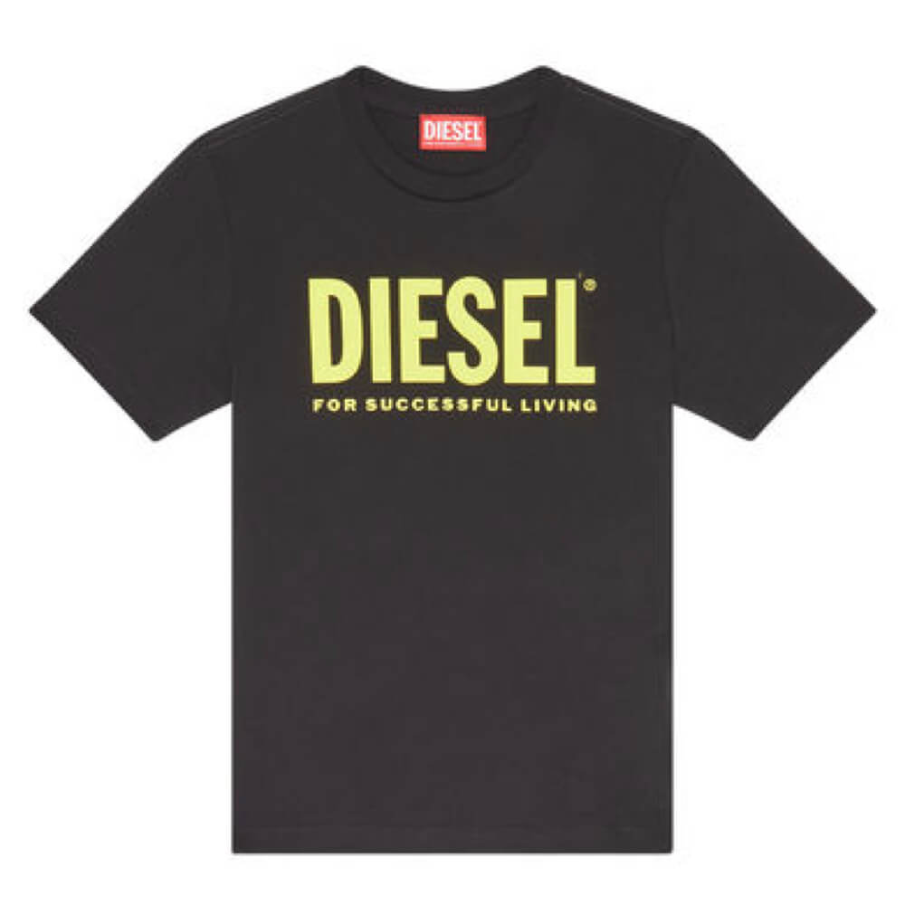 Diesel Unisex Black & Yellow Round Neck Logo T-Shirt