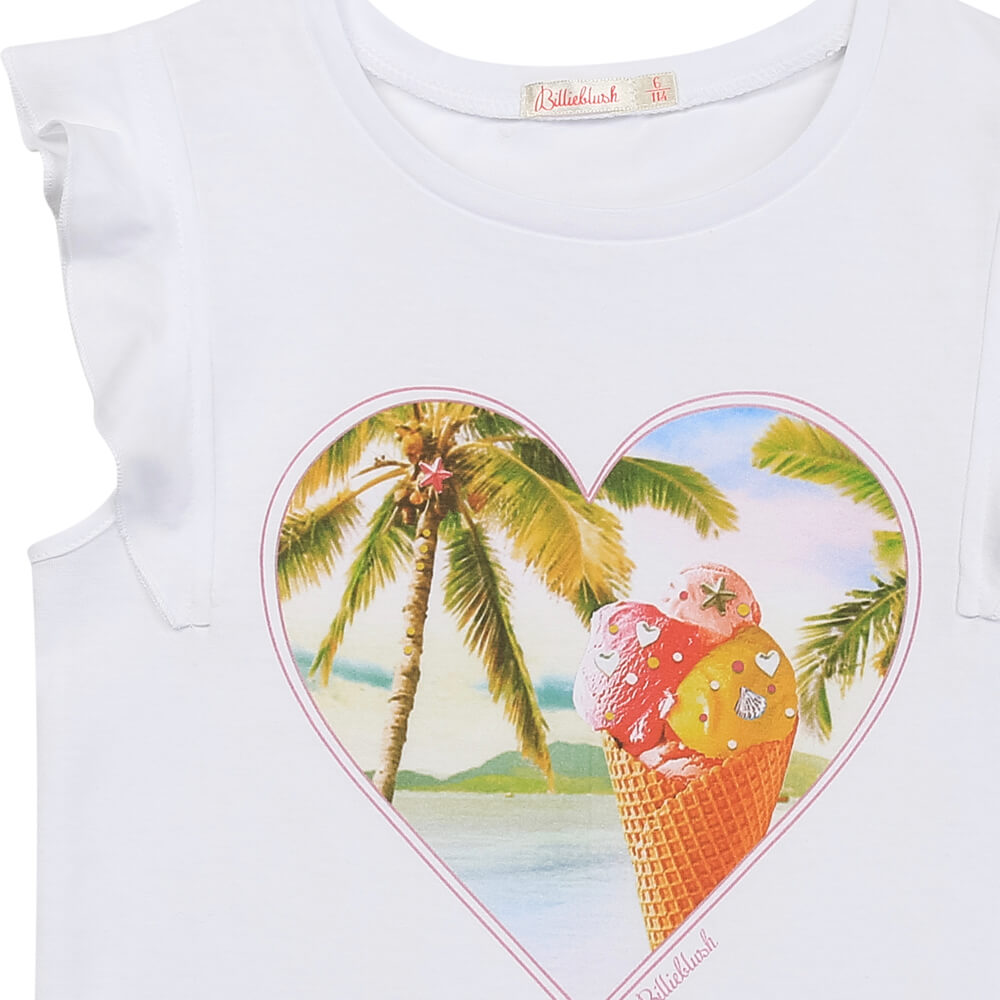 Billieblush Girls White T-Shirt With Summer Love Heart
