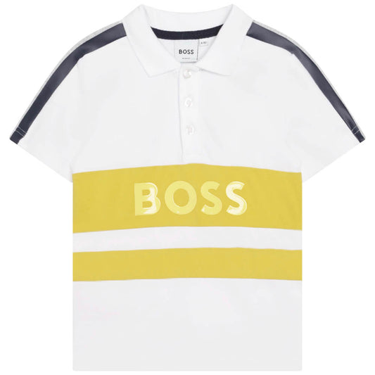 Boss Kidswear Boys White Short Sleeve Striped Polo