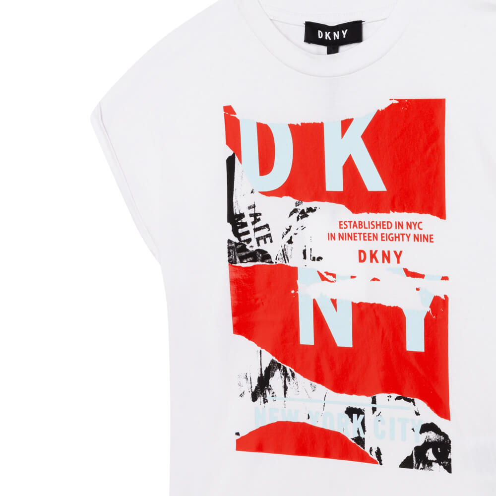 DKNY Girls, Short Sleeves Tee-Shirt, White Red
