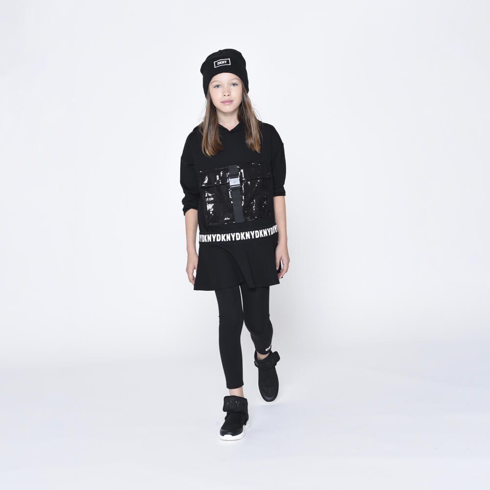 Girls Black Hooded Dress