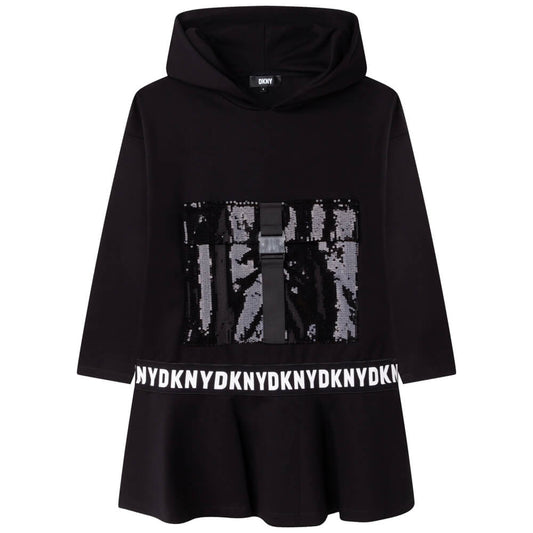DKNY Kidswear, Girls Hooded Dress, Black