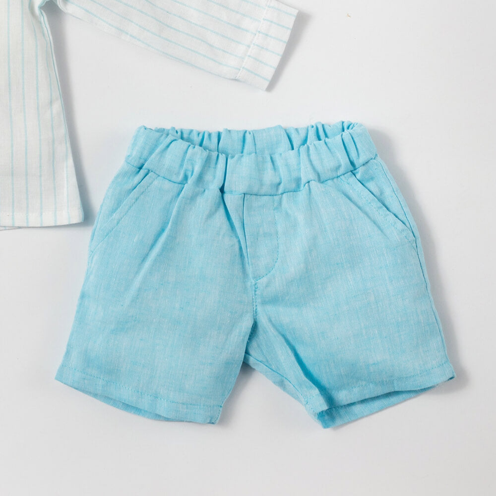 Deolinda Baby Boys Blue & White Striped Shirt and Plain Shorts Combo Set
