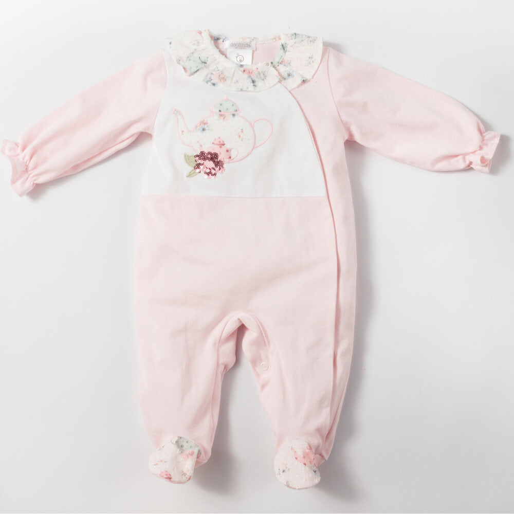 Deolinda Baby Girls Pink All in One Babysuit With Floral Details