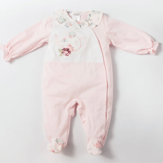 Deolinda Baby Girls Pink All in One Babysuit With Floral Details