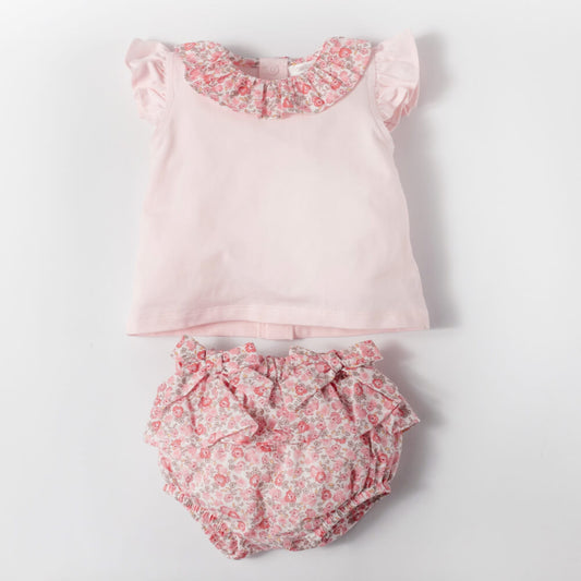 Deolinda Baby Girls Pink Frilly Underwear and T-Shirt Combo Set With Flower Pattern