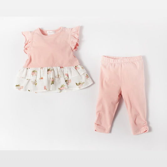 Deolinda Baby Girls Pink Leggings and Flower Patterned Top Combo Set