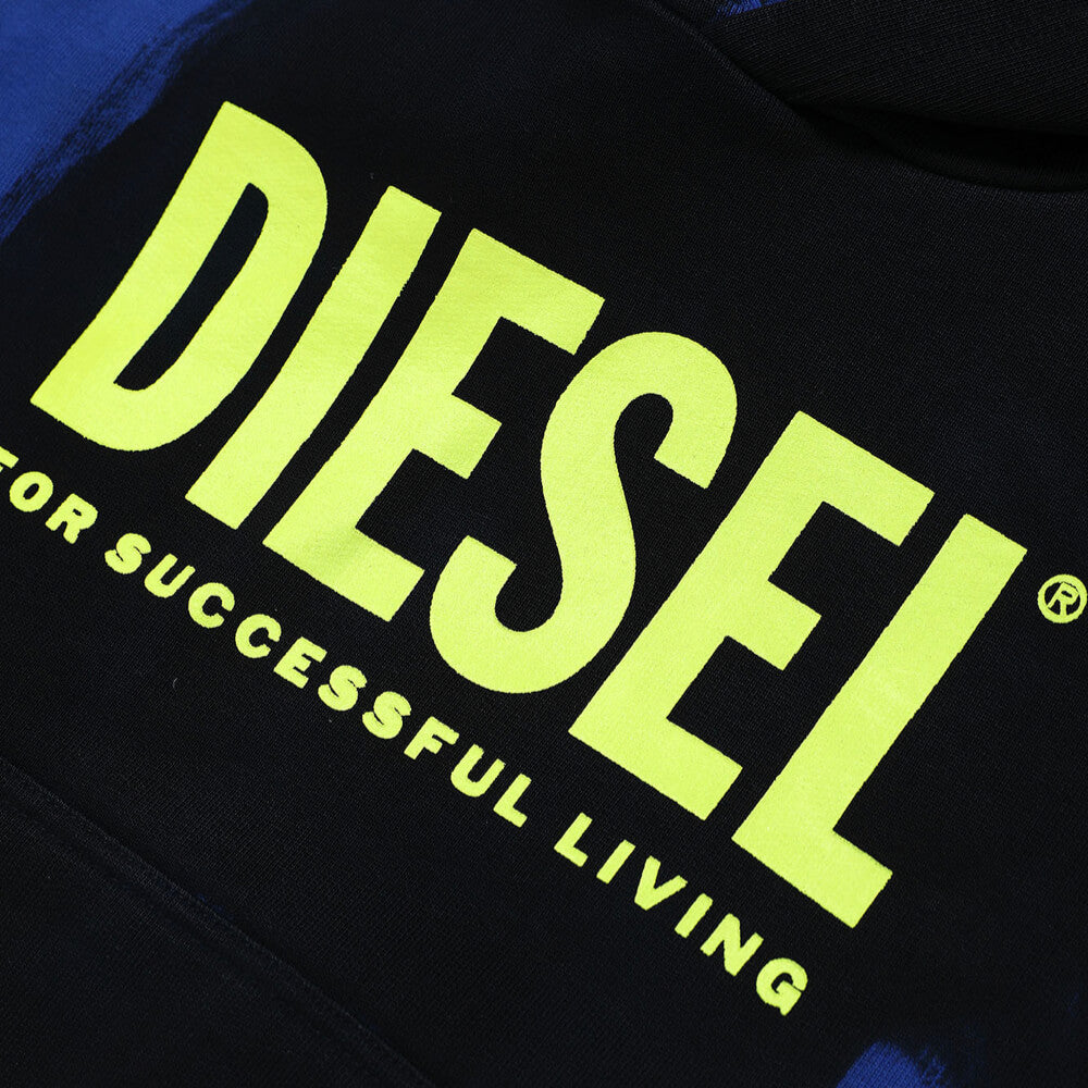 Diesel Boys Blue & Yellow Camouflage Hoodie With Logo