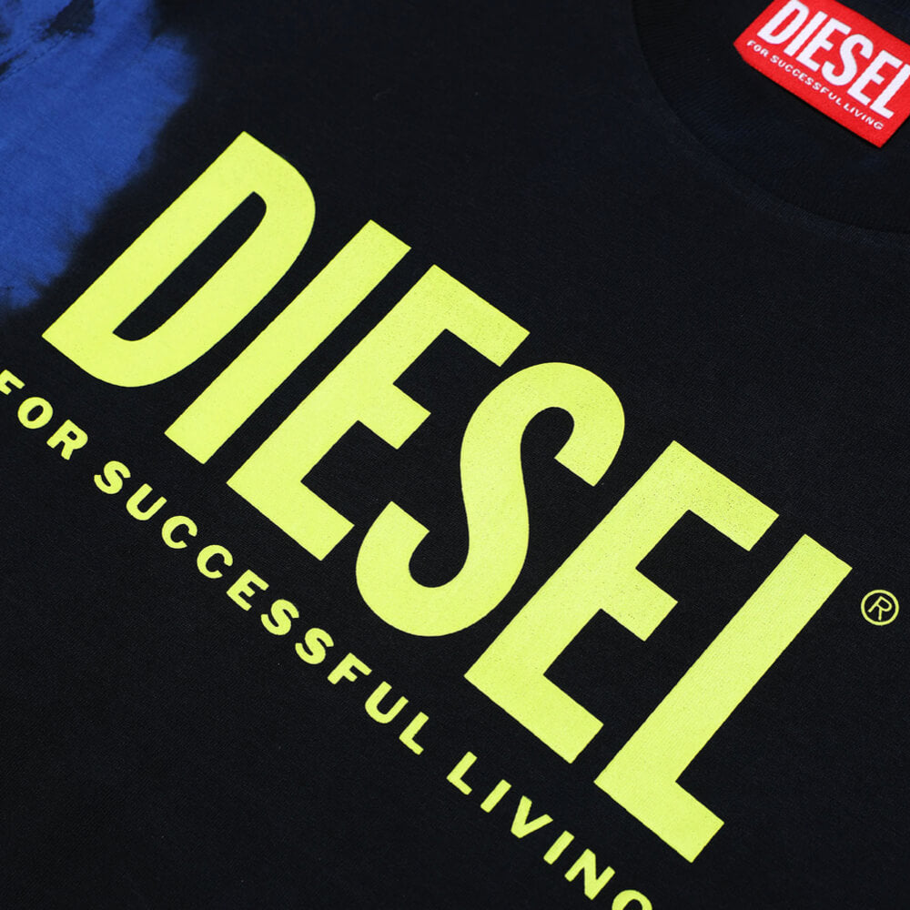 Diesel Boys Blue & Yellow Camouflage Neck Logo T-Shirt