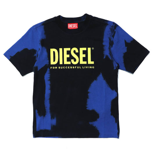 Diesel Boys Blue & Yellow Camouflage Neck Logo T-Shirt