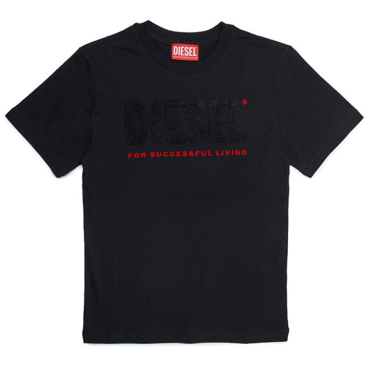 Diesel Boys Black Round Neck Logo T-Shirt