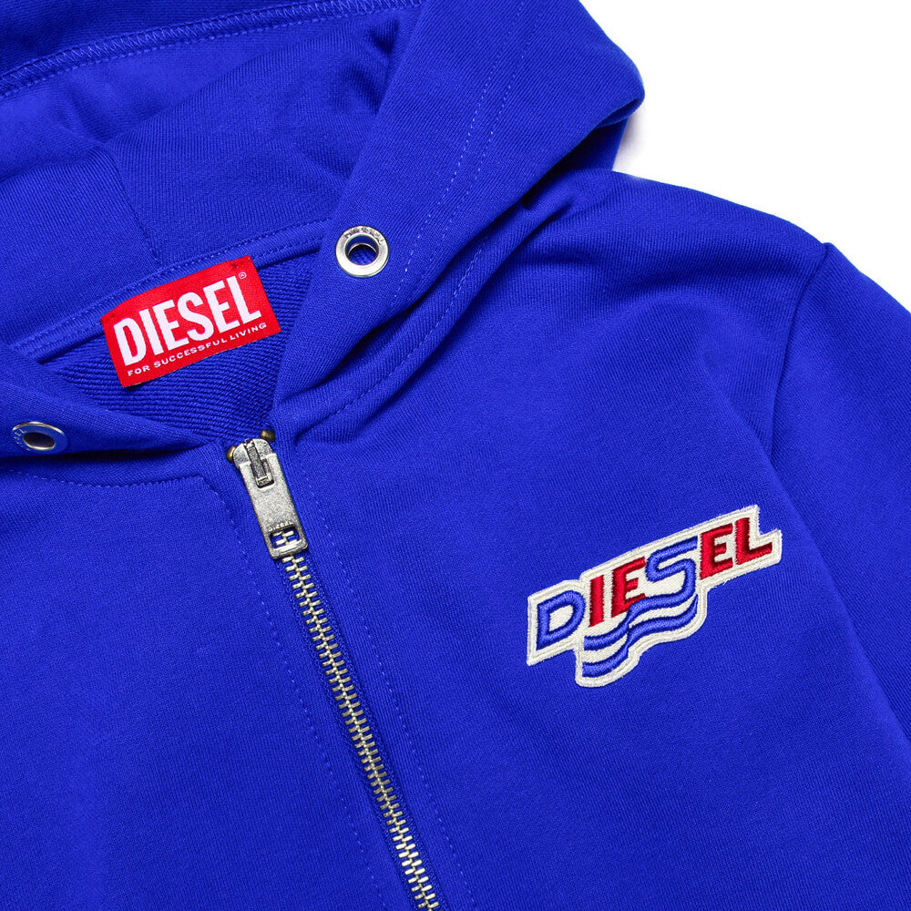 Diesel Boys Blue Zipped Hoodie With Logo
