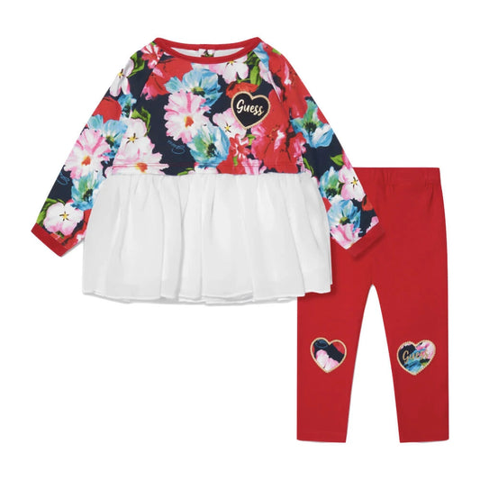 Guess Baby Girls Multi Long Sleeve Top and Leggings Combo Set