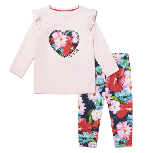 Guess Baby Girls Pink & Multi Long Sleeve Top and Leggings Combo Set