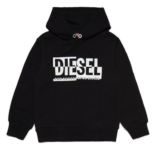Diesel Boys Black Hoodie Spen Over With Logo