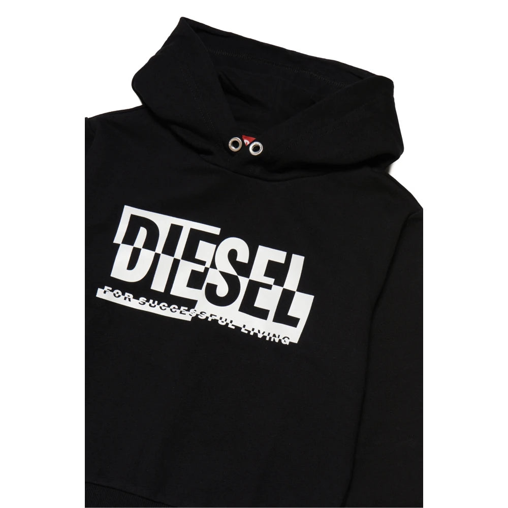 Diesel Boys Black Hoodie Spen Over With Logo