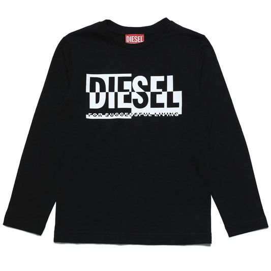 Diesel Boys Black Long Sleeved Top With Logo