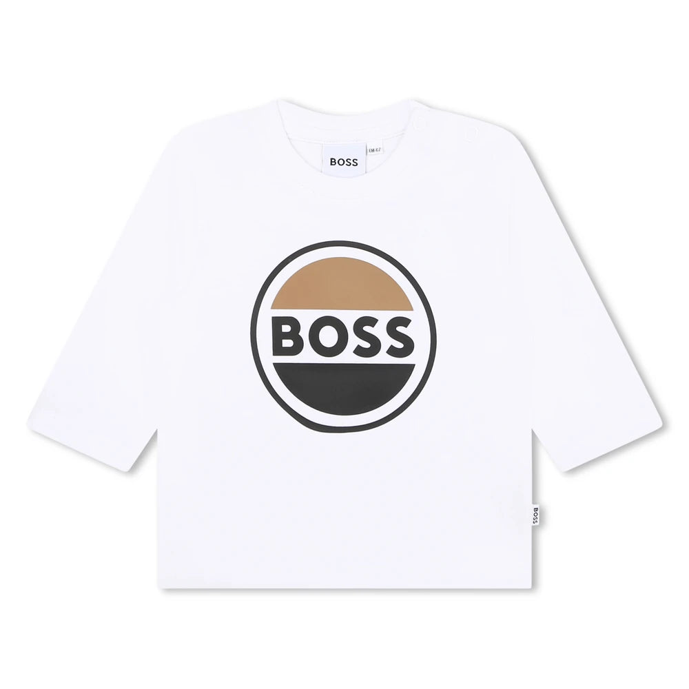Boss Kidswear Baby Boys White Long Sleeve Boss Logo T-Shirt