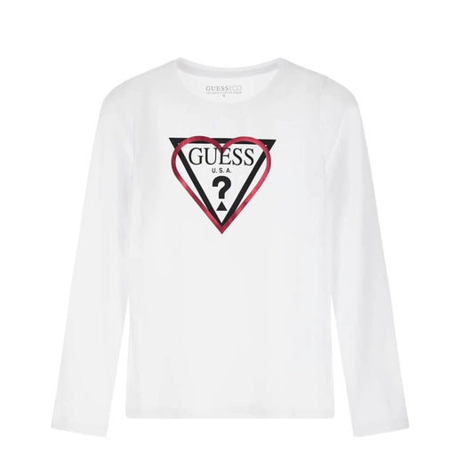 Guess Girls White Long Sleeved Top With Logo