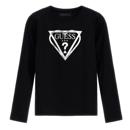 Guess Girls Black Long Sleeved Top With Logo