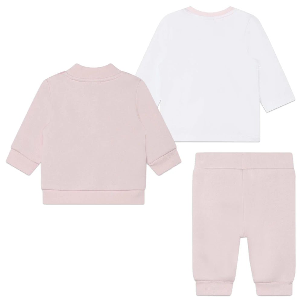 Boss Kidswear Baby Girls Pink Pale T-Shirt Joggers and Cardigan Set