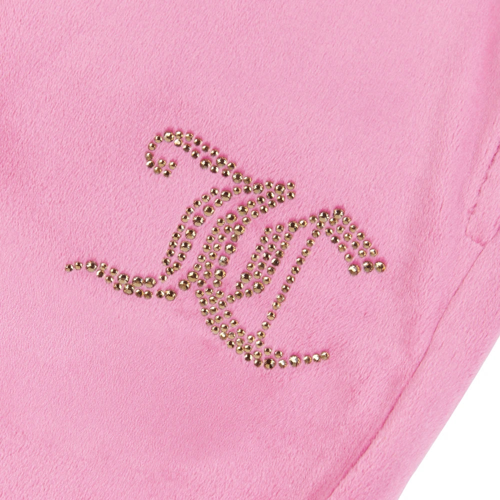 Juicy Couture Girls Pink Diamante Velour Bootcut Joggers
