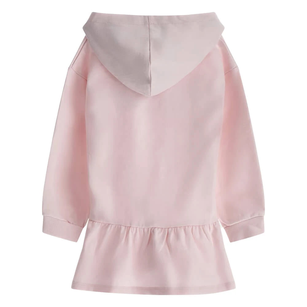Guess Girls Pink French Terry Long Sleeved Dress With Logo