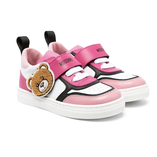 Moschino Baby Girls Multi Teddy Patch Trainers Lace Up & Strap