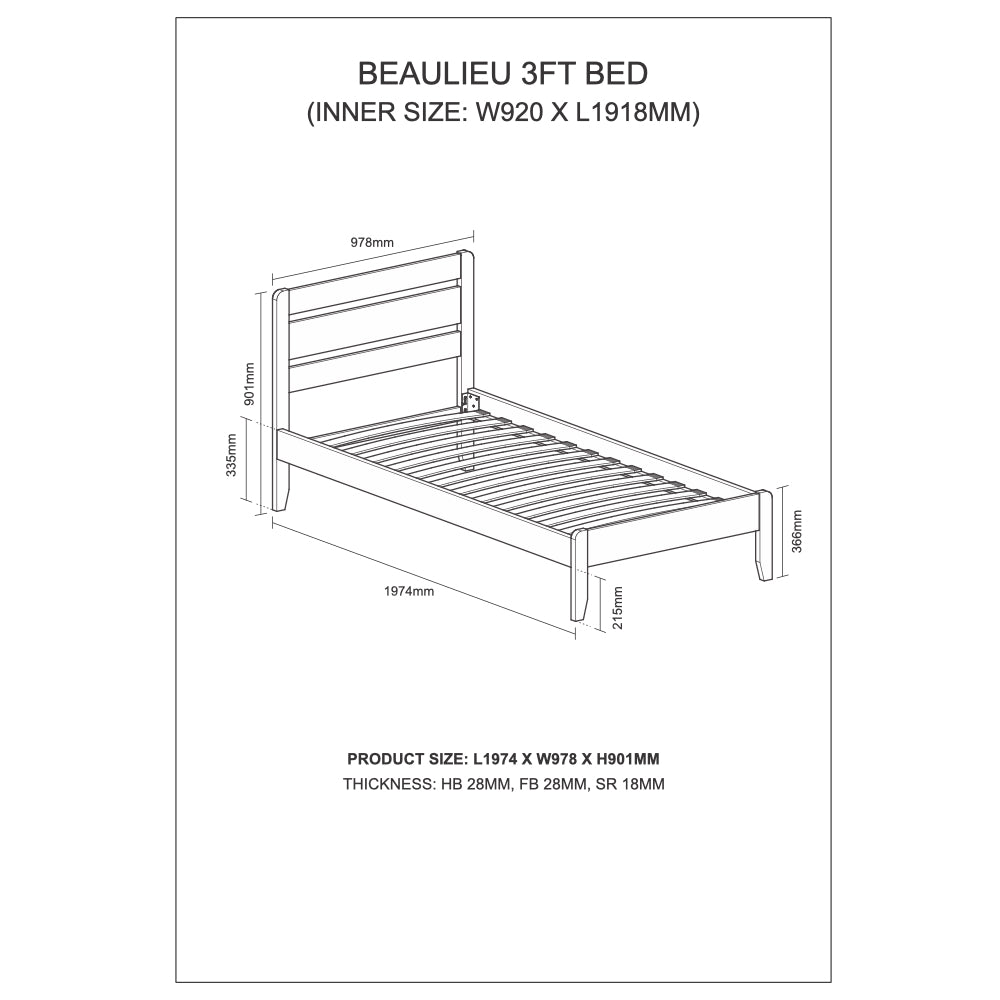 Sareer Furniture Beaulieu 3ft Kids Wooden Bed Frame White