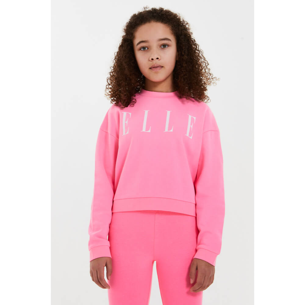 Elle Girls Summer Neon Pink Oversize Crewneck Sweater