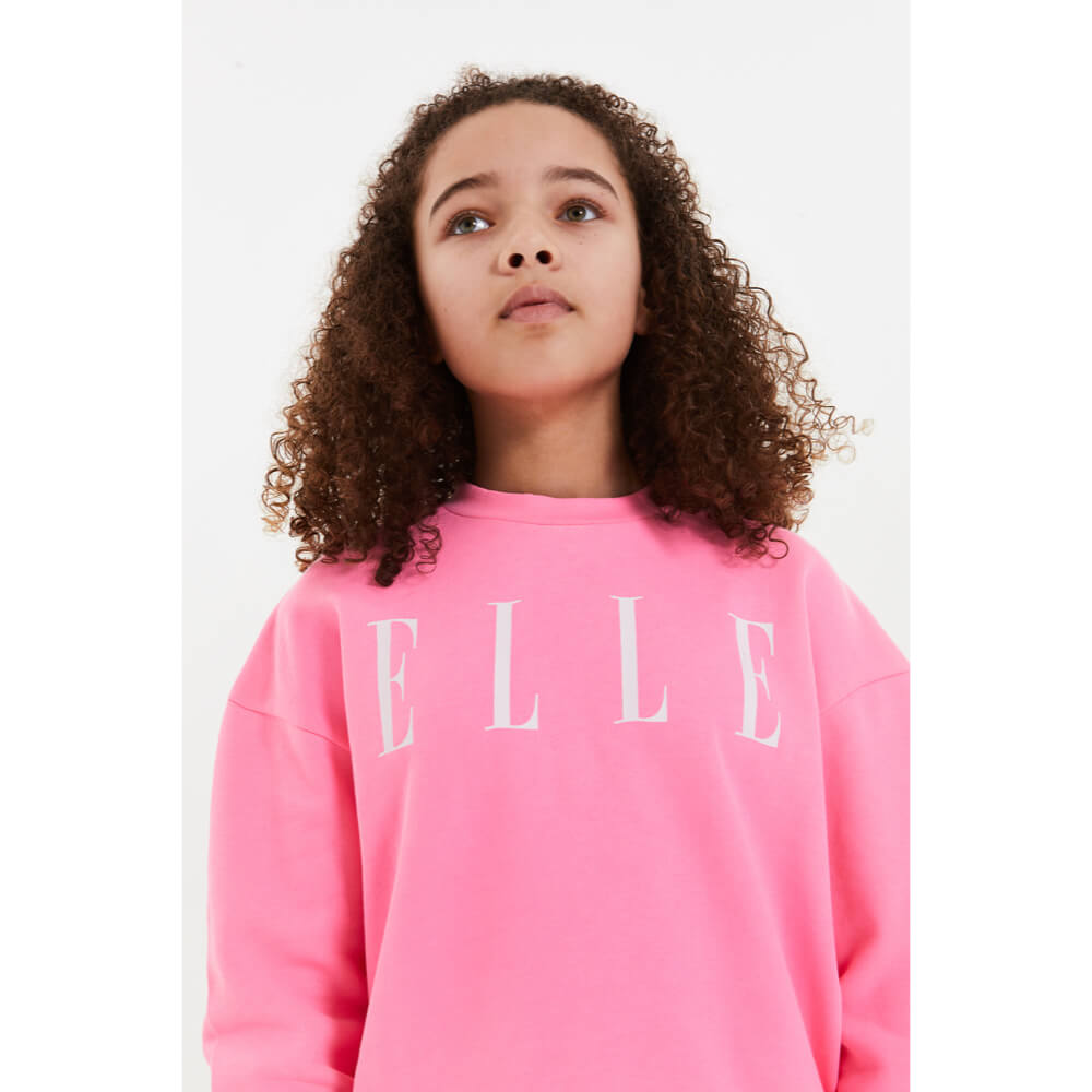 Elle Girls Summer Neon Pink Oversize Crewneck Sweater