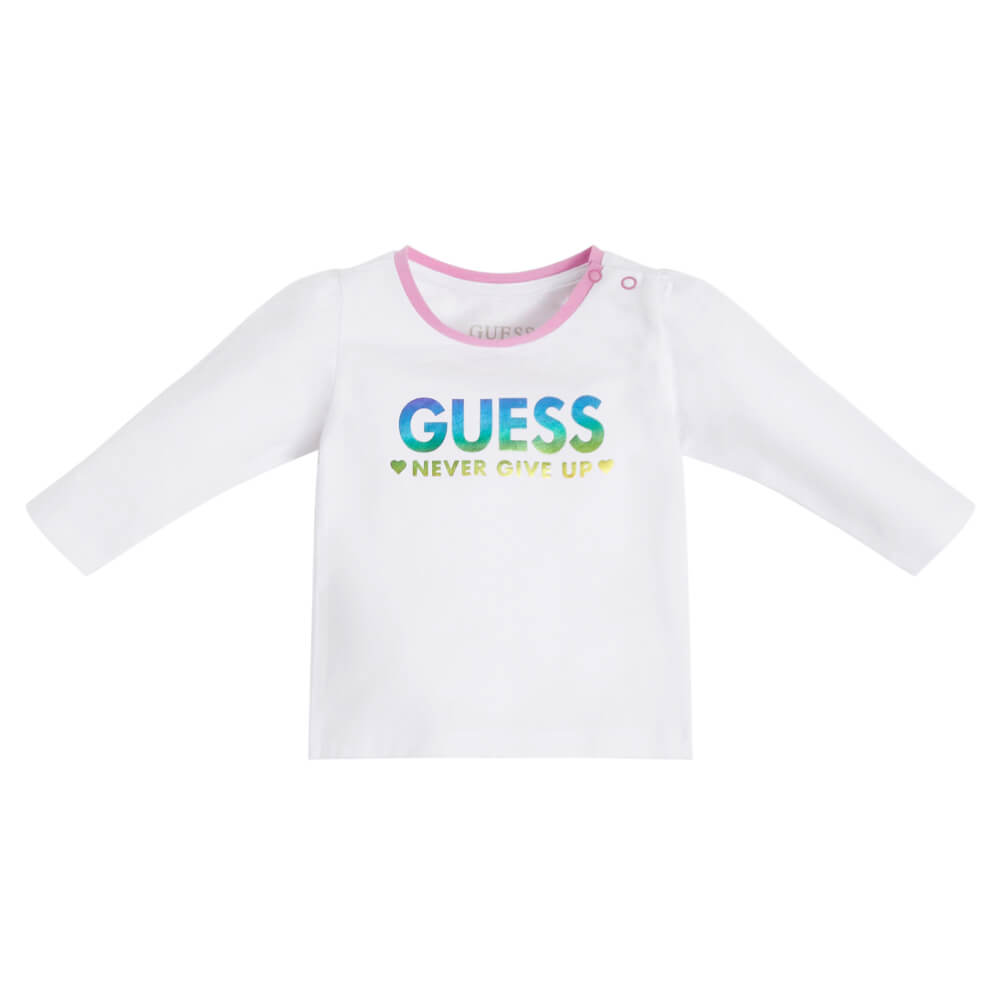 Guess Baby Girls White & Pink Full Sleeved Top and Leggings Combo Set