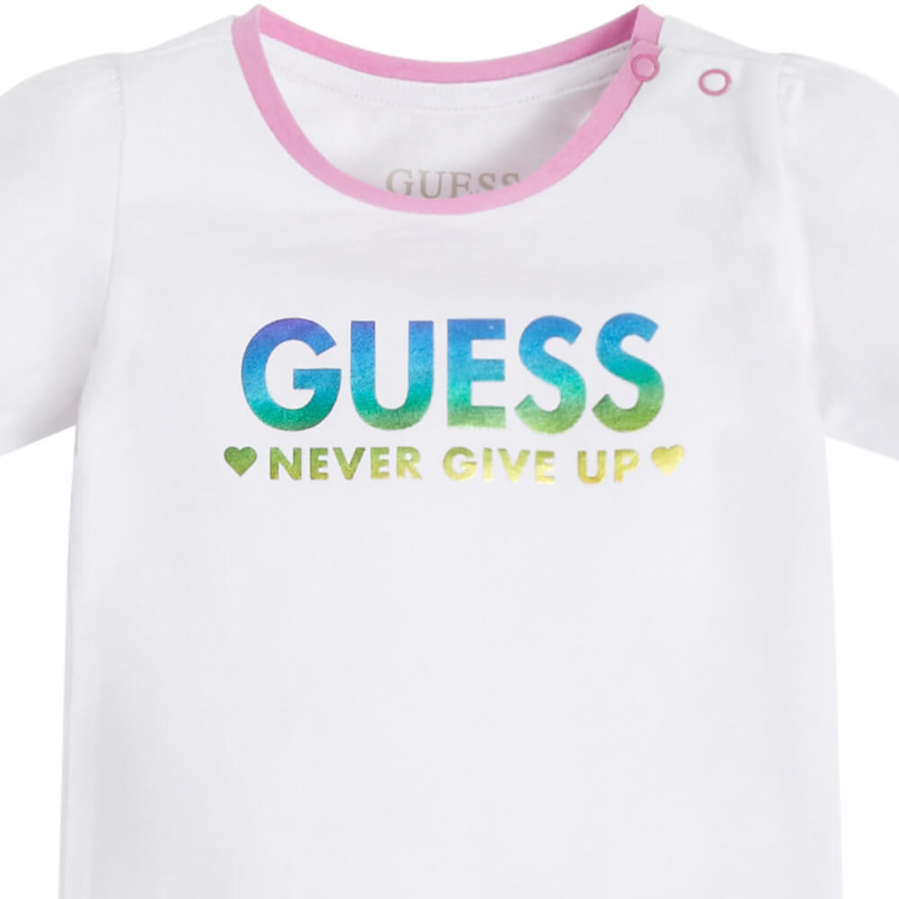 Guess Baby Girls White & Pink Full Sleeved Top and Leggings Combo Set