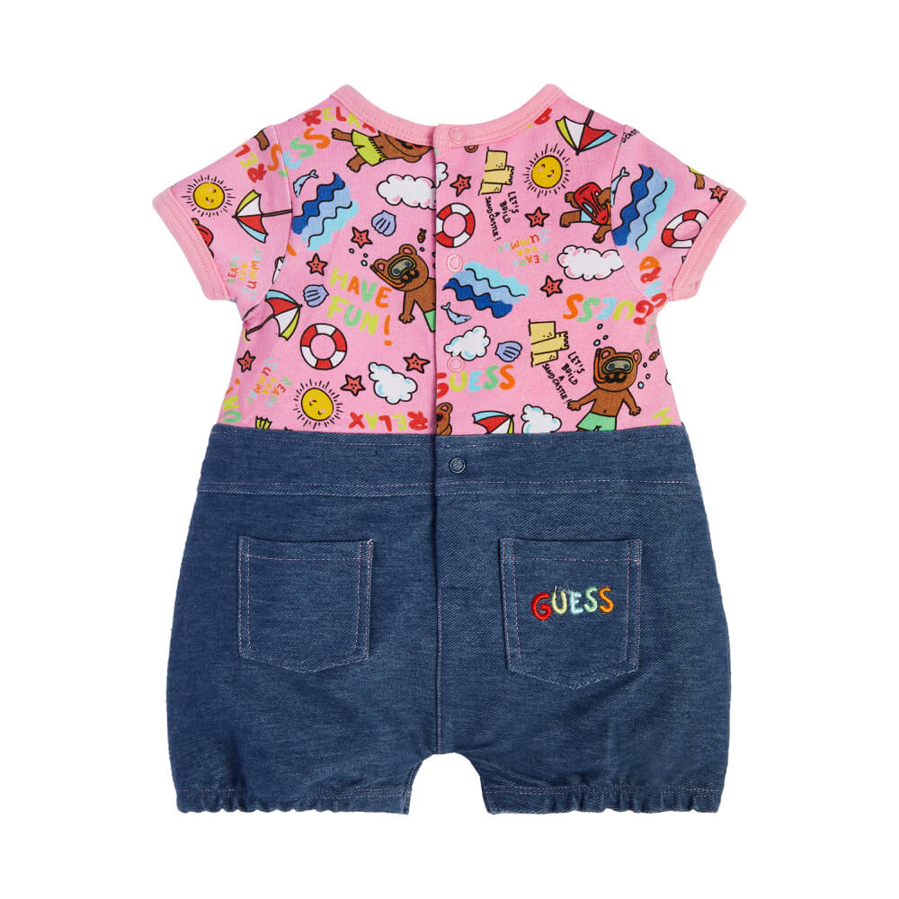 Guess Baby Girls Blue & Pink Mixed Fabric Babysuit