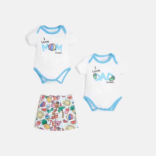 Guess Baby Girls Black, White & Blue 2 Piece Babysuit And Shorts Combo Set