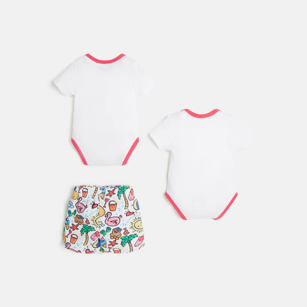Guess Baby Girls White & Pink 2 Piece Babysuit And Shorts Combo Set