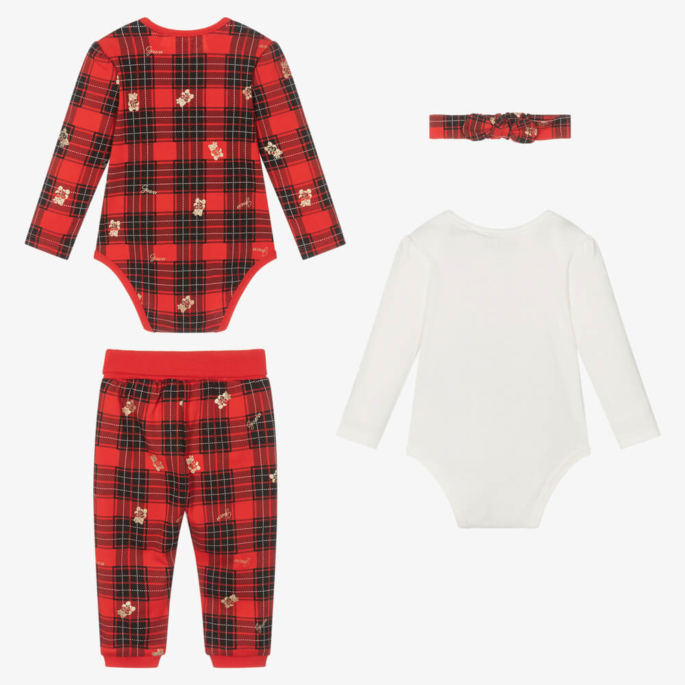 Guess Baby Girls Red & White 2x Babysuits With Pants Combo Set