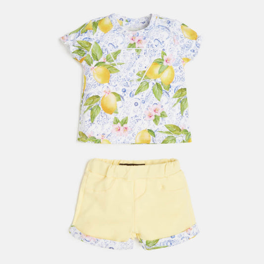 Guess Baby Girls Lemon Print T-Shirt And Shorts Combo Set