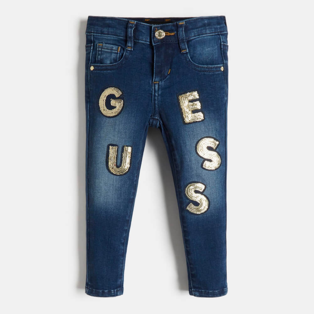 Guess Girls Blue Denim Skinny Pant With Letters