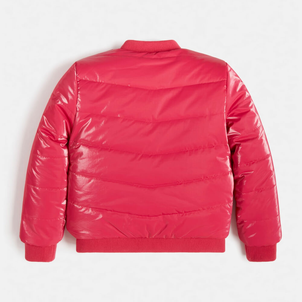Guess Girls Red Reversible Fur & Nylon Bomber Jacket