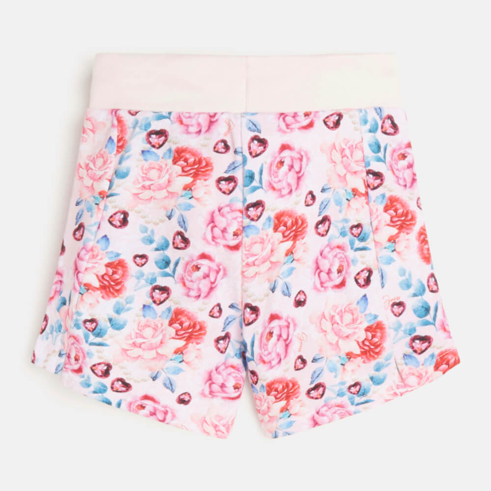 Guess Girls Flower Pink Print Active Shorts With Flower Pattern