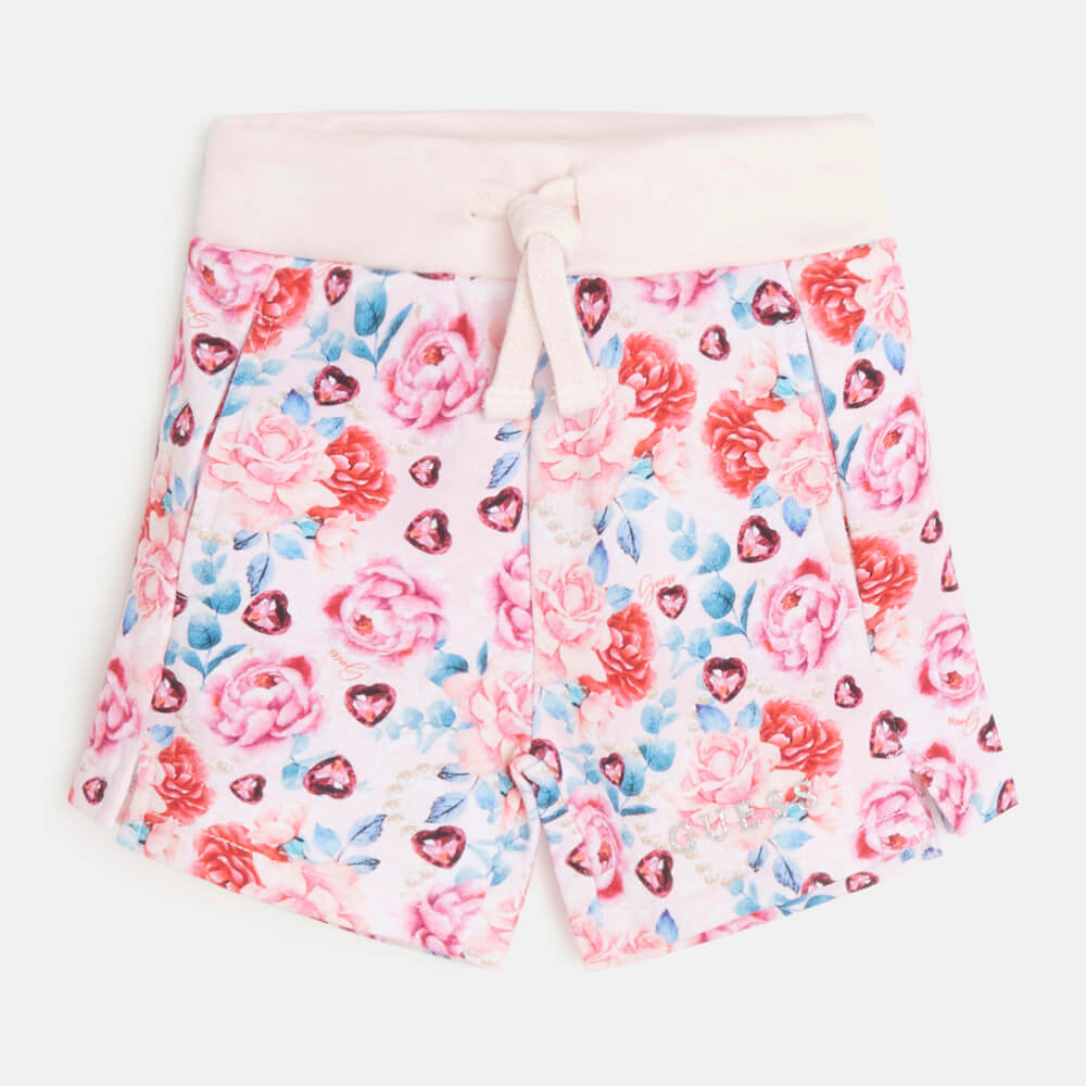Guess Girls Flower Pink Print Active Shorts With Flower Pattern