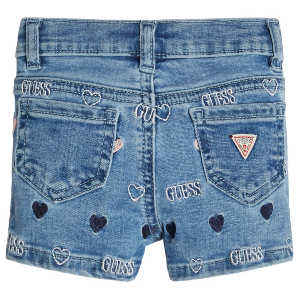 Guess Girls Blue Denim Shorts With Heart Patterns