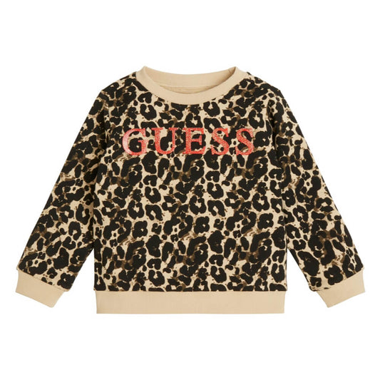 Guess Girls Brown & Multi-colour Leopard Style Logo Top