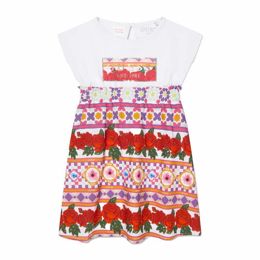 Guess Girls Red, White & Multi-colour Mixed Fabric Dress