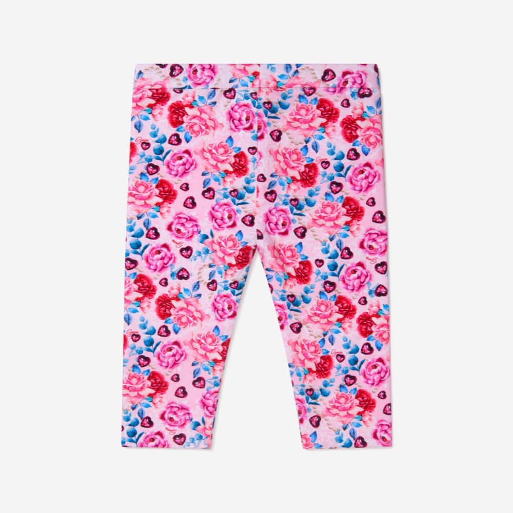 Guess Girls Flower Pink Print Reversible Leggings Capri