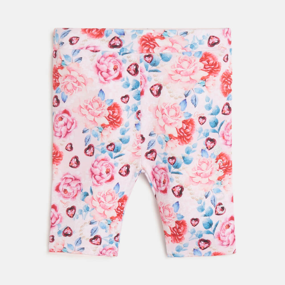 Guess Girls Flower Pink Print Reversible Leggings Capri