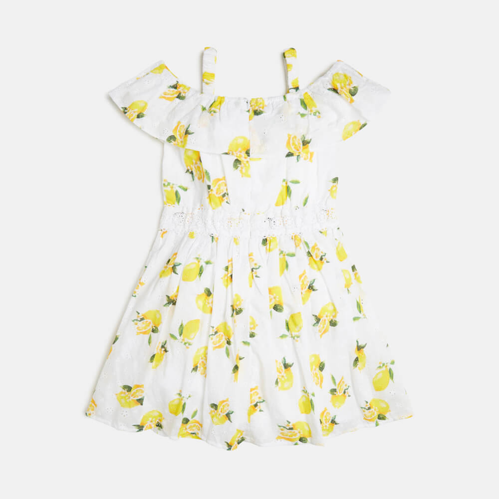 Guess Girls Lemon Print Sangallo Off Shoulder Lemon Dress