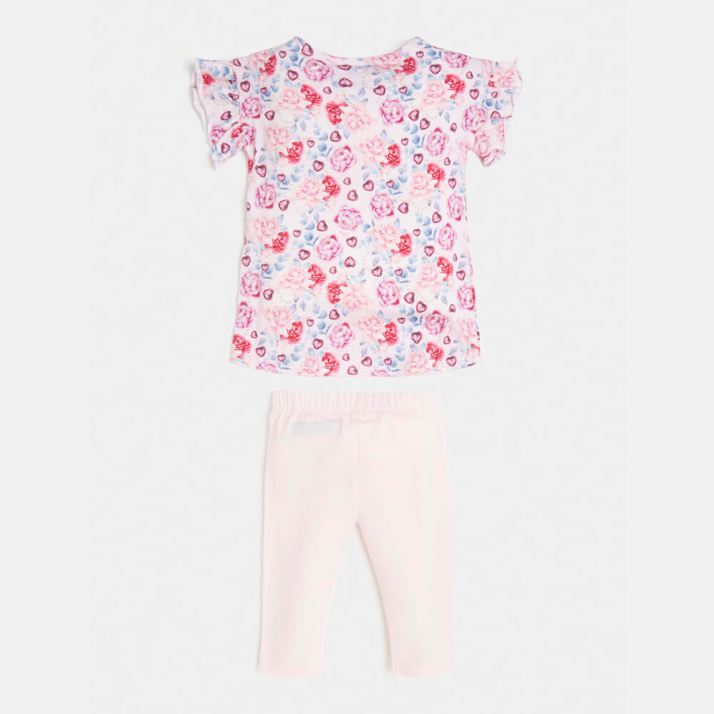 Guess Girls Flower Pink Print T-Shirt And Leggings Combo Set
